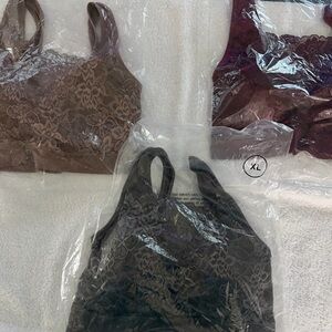Rhonda Shear Lace Bralette Trio in Charcoal, Mauve & Burgundy